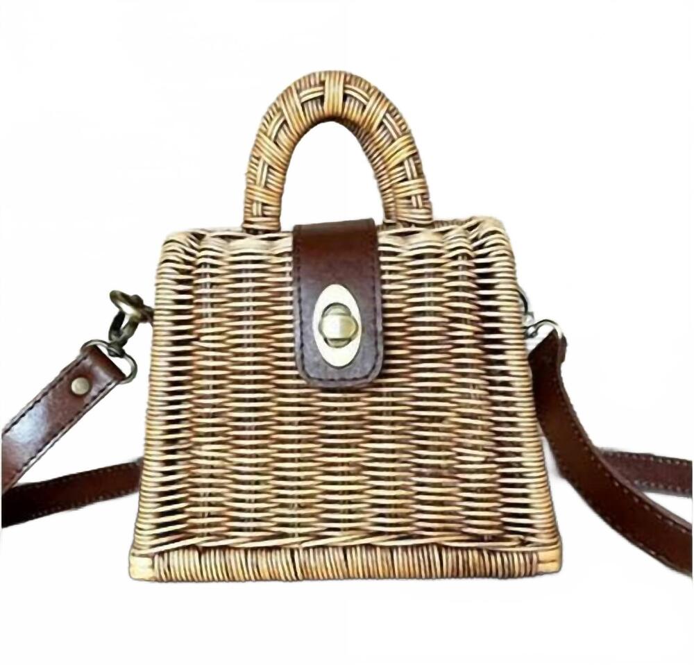 NEW THE WINDING ROAD women's petite rattan crossbody handbag in natural